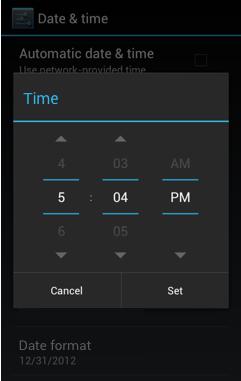 Time settings in Android (version 4.0, ICS)